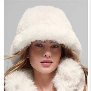 Alo White Faux Fur Bucket Hat